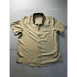 Mens XL Outdoor Hiking Shirt Tan Short Sleeve Button Down Fishing Camp Avalanche
